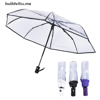 【buildvitu】 Automatic Open Close Fold Windproof Umbrella Compact Rain Transparent Clear [MX]