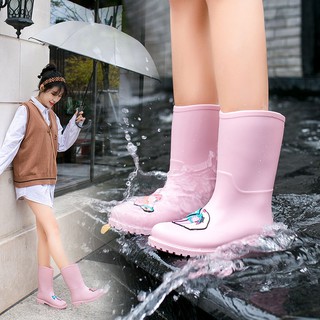 Listo STOCKRain botas de las mujeres pony botas de agua zapatos cubre antideslizante impermeable zapatos de goma adulto medio tubo todo partido botas de lluvia ligeras