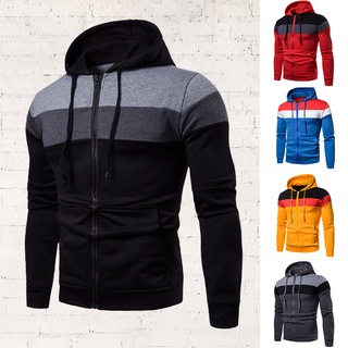 Men's Sweater Shirt with 2 Pockets Stitching & Zipper Design Long Sleeve Casual Fashion Hooded Tops for Autumn Winter