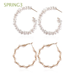 spring3 2 pares de aretes/pendientes de aro de perlas blancas de color dorado para mujer joyería regalos geométricos grandes redondos