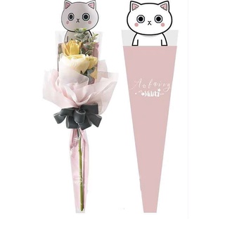 1 Uds. Bolsa de embalaje de flores de una sola rosa de dibujos animados gato conejo oso diseño clavel bolsas de regalo cumpleaños madre suministros para fiestas de pascua (6)