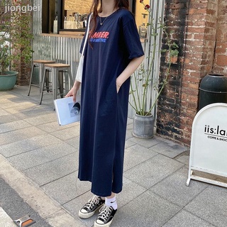 2021 summer new Korean style short-sleeved T-shirt dress female mid-length over the knee loose t-shirt long skirt trend