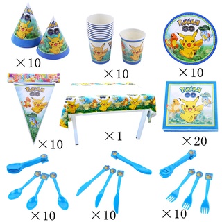 Pokémon Pikachu Monster Decoration Set Tablecloth Spoon Hat Action Figures Anime Characters Set Kids Birthday Party Decoration (9)