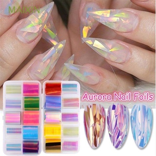 MAIXIN Colorful Nail Decals Mirror Nail Transfer Foils Aurora Nail Stickers Polish Paper Manicure Fashion Laser Effect Holographic Nail art Decorations