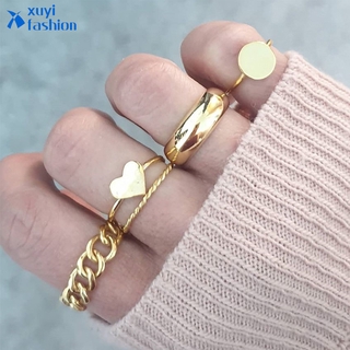 Conjunto de anillos de oro bohemio en forma de corazón Retro simples anillos para mujer accesorios de joyería