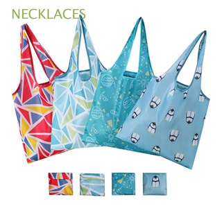 NECKLACES Multistyles Foldable Bags Reusable Grocery Handbags Shopping Bag Polyester Printed Eco Friendly Folding Large Capacity