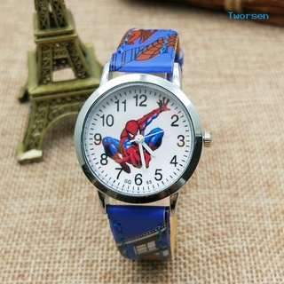 Tworsen Spiderman - reloj de cuarzo con correa de cuero sintético para niños y números árabes