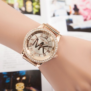 MK reloj de pulsera de cuarzo con esfera redonda romana de lujo para mujer