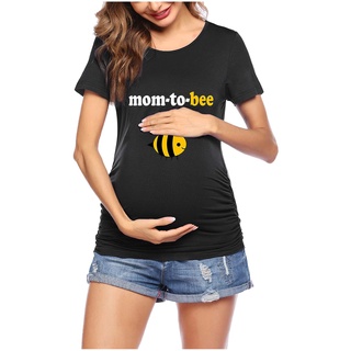 Women Maternity Short Sleeve Cartoon Honeybee Tops T-shirt Pregnancy Clothes