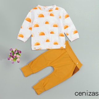 CZ-Baby Long Sleeves + Trousers, Small Sun Pattern Printing Round Neck Elastic