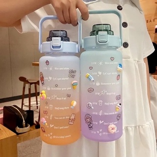 Botella De Agua Motivacional PASTEL De 2 Litros Con Marcador De Tiempo Y Pajita Libre De BPA De Bloqueo Flip-Flop Tapa
