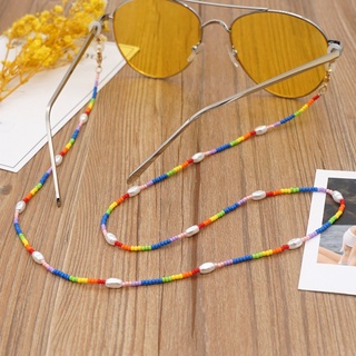 ebayMáscara de cuentas cadena cordón cuentas de vidrio de Color perla de imitación Acero inoxidable chapado en oro langosta hebilla gafas cadena mujeres