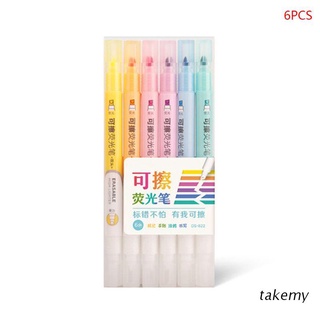takemy 6 pzs rotulador borrable de doble cabeza/marcador pastel líquido/lápiz fluorescente/dibujo/papelería