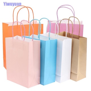 Yiwuyuan - bolsas de papel de Color sólido para fiestas, bolsa de Kraft con asas reciclables, bolsa de regalo de cumpleaños