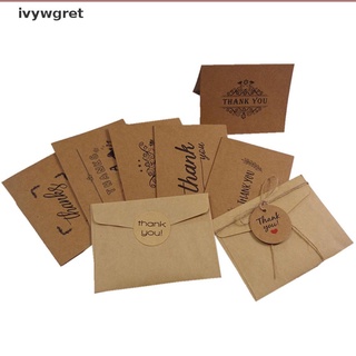 Ivywgret 6pcs/set kraft paper thank you greeting cards envelopes seal stickers party decor MX