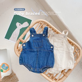 Bebé jeans Mameluco Versión Coreana De color Sólido Niños Y Niñas denim Tirantes Pantalones