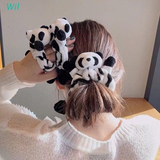 Wil precioso terciopelo felpa Panda Scrunchies lazos de pelo cuerda lindo 3D Animal cabeza muñeca elástica cola de caballo titular decorativo accesorios de pelo para mujeres niñas