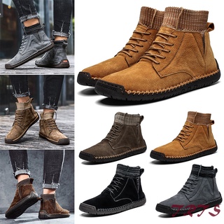 Men Suede Fabric Hand Stitching Warm Plush Lining Ankle Boots Party Sports Travel Business