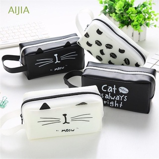 aijia fashion estuche de maquillaje portátil caja de maquillaje de cuero pu bolsa nueva duradera suministros escolares de gran capacidad de almacenamiento gato bolsa