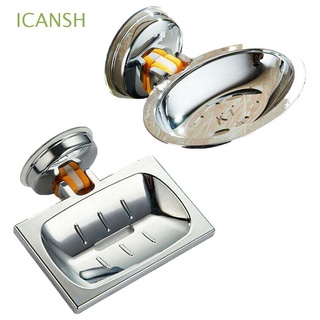 ICANSH Nuevo Jabonera Montado en la pared Accesorios de baño Jabonera Forma cuadrada redonda abdominales Ventosa Sin Perforación Caja de