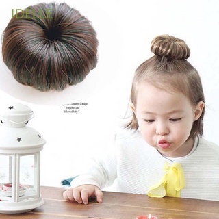 IDELLE Desordenado Bollo para niños Curly Alargamiento del pelo Peluca Chica Con clip Peluca Pelo artificial Clip de pelo de bola