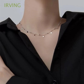 IRVING Mujer Clavícula Chian Simple Gargantilla Collar de circón AAA Plateado Elegante Colgantes Brillante De moda Diamante Cuenta redonda