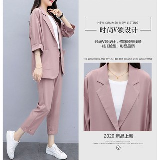 [listo Stock]mujer Formal Blazer traje de oficina uniforme de trabajo de negocios 2 piezas suelto Casual Set Outwear chaquetas Blazer+pantalones más tamaño M-4XL (7)