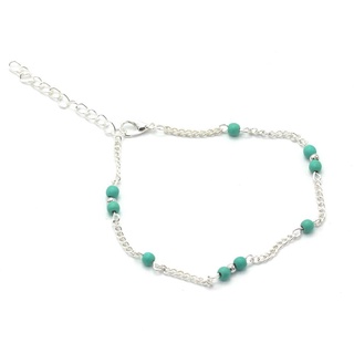 Silver Personality Handmade Beaded Turquoise Bead Anklet P2H0 (3)