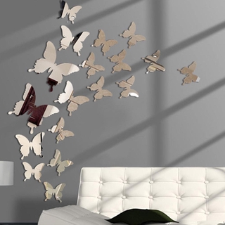 12 pegatinas de espejo para pared en forma de mariposa