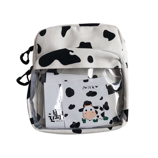 [YR] bolso de lona estudiante con lindo patrón de vaca (4)