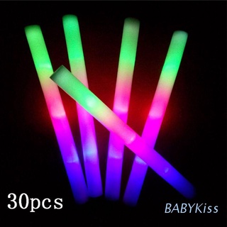 BBkiss 30 Pcs Light-Up Foam Sticks LED Soft Batons Rally Rave Glow Wands Multicolor Cheer Flashing Tube Concert for Festivals Birthdays Weddings Party Supplies