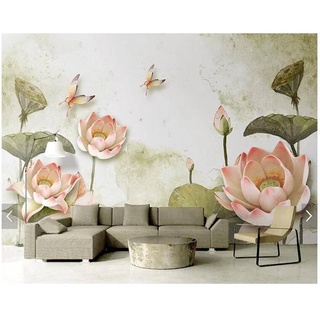Papel pintado de hoja personalizada, mariposa de loto Mural acuarela para sala de estar dormitorio TV fondo de pared decoración del hogar papel pintado
