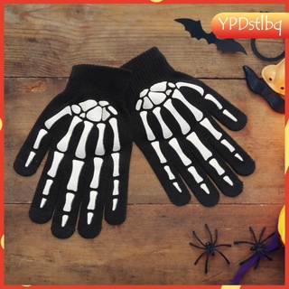 [venta caliente] guantes de esqueleto de halloween accesorios luminoso unisex cráneo, brillan en la oscuridad manoplas de dedo completo para fiesta de cosplay (1)