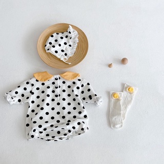 (66-90) Ins chica bebé punto impresión bebé collar mameluco traje de onda punto grande solapa de algodón puro enredadera estilo delgado (2)