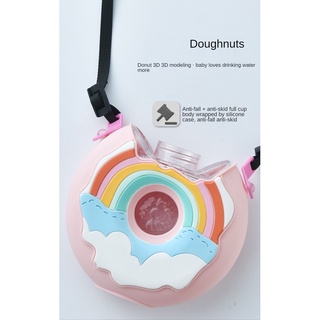 Botella de donut a la moda para niños, vaso de paja creativo a prueba de caídas, con correa de plástico diagonal (6)
