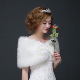 LIDU Pure White elegante cálido chal de piel sintética envoltura de boda nupcial felpa abrigo corto