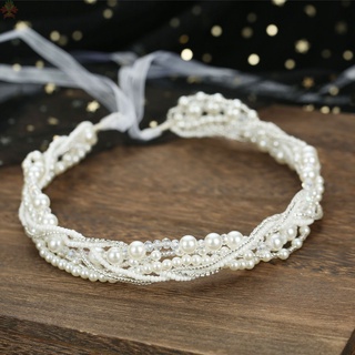 Flash hecho a mano de novia tocados de boda diadema con cinta perla tejida accesorios para el pelo para la fiesta de la boda
