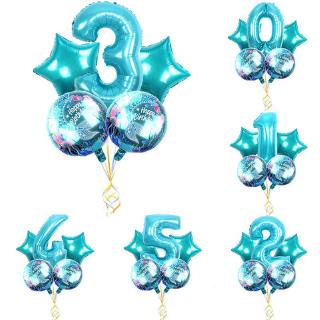globos de papel de aluminio con números azules para fiestas de cumpleaños/niños/suministros para fiestas de sirena