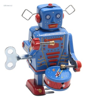 takewooz Retro Clockwork Wind Up Metal Walking Robot Toy Vintage Collectible Kids Gift