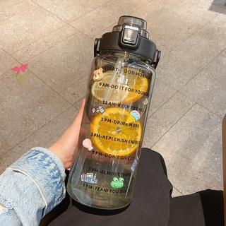 Botella deportiva grande de 70oz con marcador de tiempo 2000ml Flip Top tapa escala botella de agua con paja suave para viajes al aire libre (8)