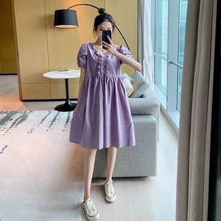 96B0 vestido de maternidad de verano manga corta Color púrpura algodón suelto elegante vestido de las mujeres embarazadas vestido de mamá