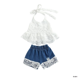 E6-camisola infantil + pantalones cortos, cuello Halter diseño con costuras de encaje estilo dulce ropa de verano