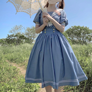 Harajuku Sailor Collar Navy Dress Retro Cotton Kawaii Preppy Style Long Sleeve Vestidos Summer Lolita Sweet Bow-knot Girl (9)