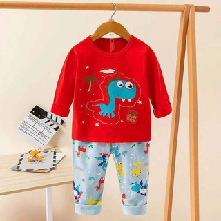 Rojo dino pijamas niños pijamas largos importados contemporáneo pijamas niños Material fresco
