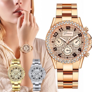 Relojes para las mujeres moda Casual mujer relojes de pulsera diamante de tres ojos reloj de cuarzo de acero inoxidable
