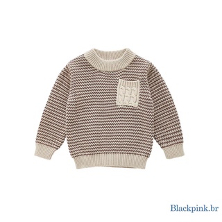 ❥Ah◑Los niños Casual de manga larga suéter de moda contraste Color cuello redondo jersey prendas de punto (1)