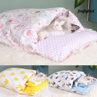 freeflybird Cartoon Print Cat Sleeping Bag Removable Cattery Warm Kennel Nest Pet Supplies
