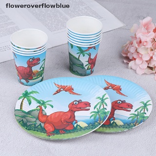 floweroverflowblue 10pcs dinosaurio platos de papel desechables tazas de papel platos decoración de fiesta de cumpleaños ffb