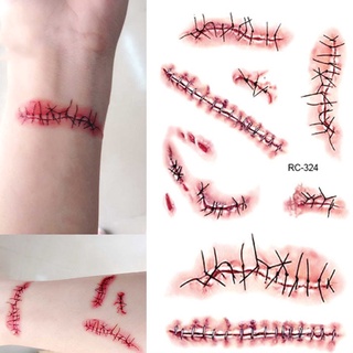 12 pzs calcomanías para tatuajes de halloween impermeables aterradoras cicatrices de heridas convenientes tatuajes decoración de halloween