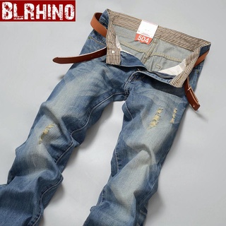 ! Otoño hombres jeans hombres suelto han edición cultivar uno moral ocio tendencia restauración de formas antiguas agujero recto jo (1)